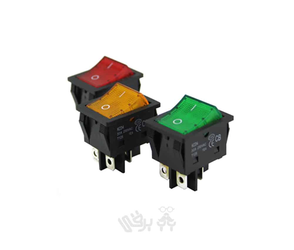 کلید 30 آمپر راکر پهن چراغدار